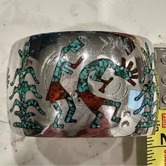 HMIJ Sterling Silver Native American Navajo Bracelet Turquoise,Coral Handcrafted - Picture 5 of 10